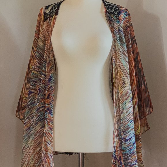 RYU Sheer Kimono Wrap with  Black Lace Back OS - Picture 3 of 6